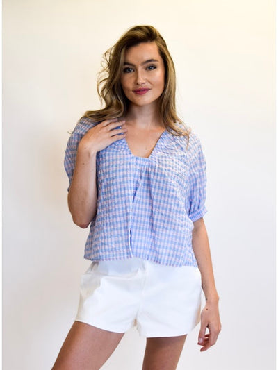 PINK AND PURPLE CHECK RUCHED MARAKESH TOP
