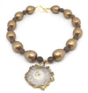 GOLD PEARL NECKLACE WITH DRUSY PENDANT