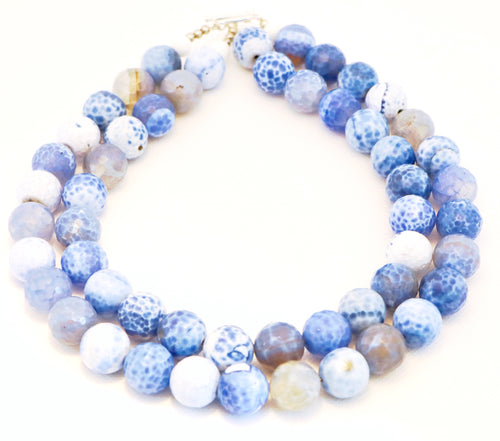BLUE & WHITE FACETED BEAD NECKLACE