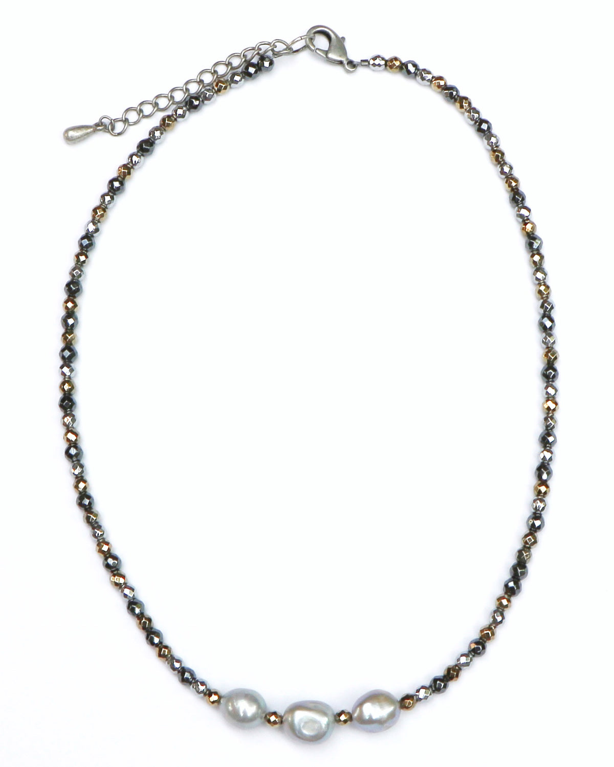 GREY PEARL NECKLACE WITH MULTI-COLORED ACCENT CHAIN
