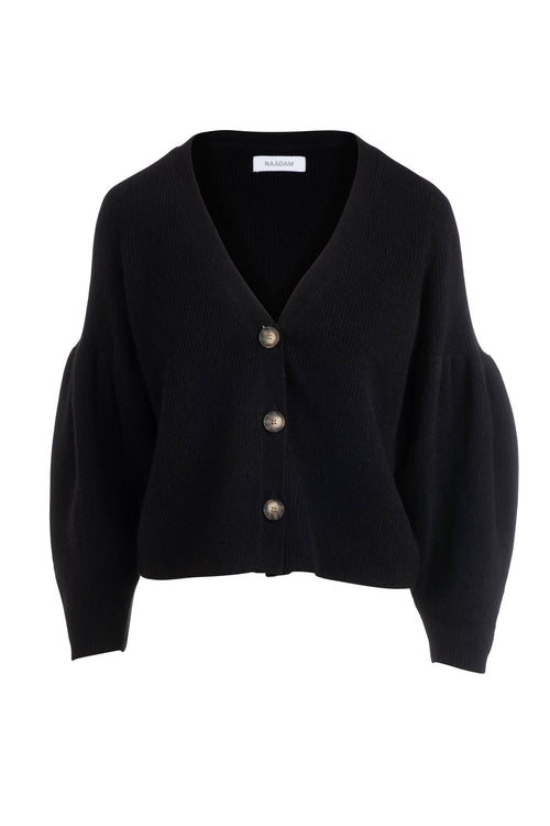 CASHMERE CARDIGAN W/ PLEATED SLEEVES