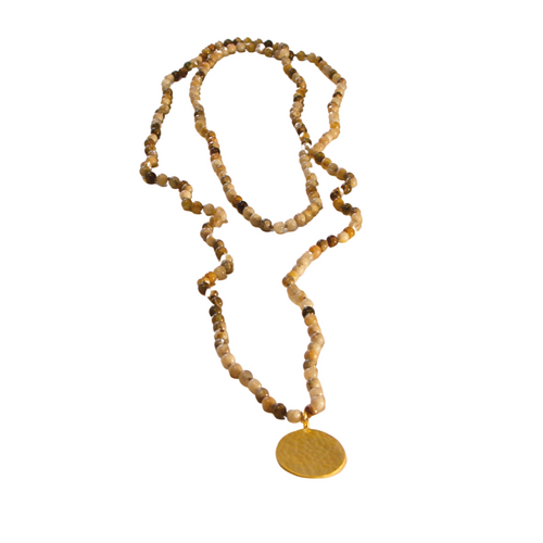 BAMBOO AGATE NECKLACE WRAP W/ GOLD DISC