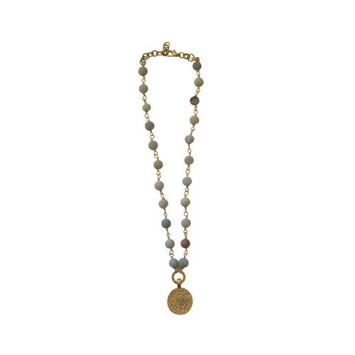 AMAZONITE NECKLACE WITH GOLD DISC