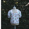 SQUARE NECK PUFF SLEEVE TOP - FLORAL CROSS STITCH