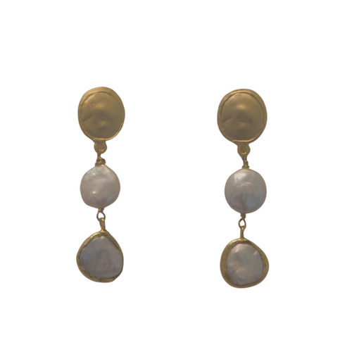 GOLD MATTE AND PEARL EARINGS